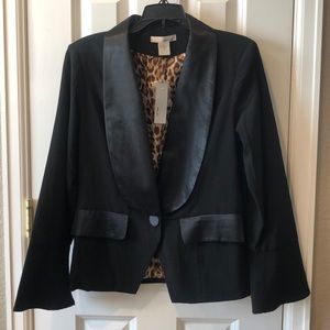Black satin trim bell sleeve blazer
